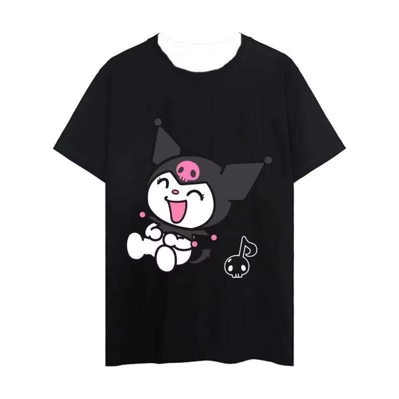 2026 New Summer Kuromi Cute Print Tee Casual Short Sleeve Cotton Tops for Adults Kids Sweet Kawaii Style Daily Outfit