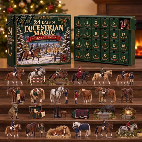 24 Day Christmas Surprise Equestrian Advent Calendar, 24Pcs Acrylic 2D Horse Ornament Set, Countdown Calendar Desk Decor, Gift for Lovers