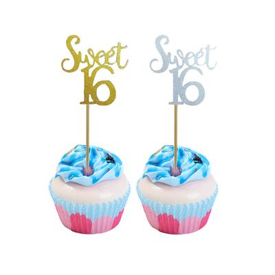 10 pçs Topper de Bolo de 16º Aniversário Cartão Placa Adereços para Fotos Suprimentos para Decoração de Bolo para Festa de Aniversário