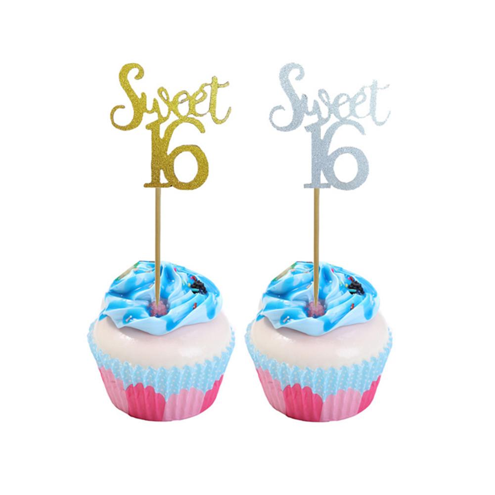 10pcs 16th Birthday Cake Topper Card Placard Photo Props Cake Decorating Supplies For Birthday Party