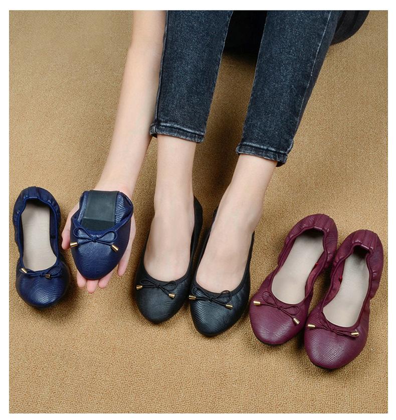New Soft-Soled Egg Roll Shoes Black All-Match Shallow Mouth Women's Single Shoes Bow Comfortable Maternity Shoes