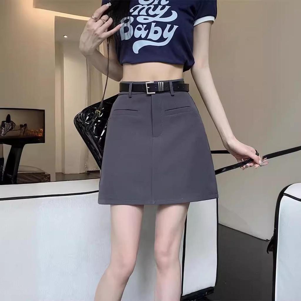 2024 New Fashion Women's Gray A-Line High Waist Summer Skirt