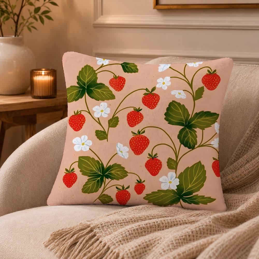 Strawberries Cushion Cover Anti-dustmite Pillowcase Invisible Zipper Silky Short Plush Sofa Cushion Cover