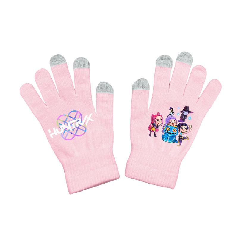 Kids Boys Girls Kpop Hunters Derpy Rumi Zoey Mira Printed Velvet Autumn Winter Warm Knitted Gloves