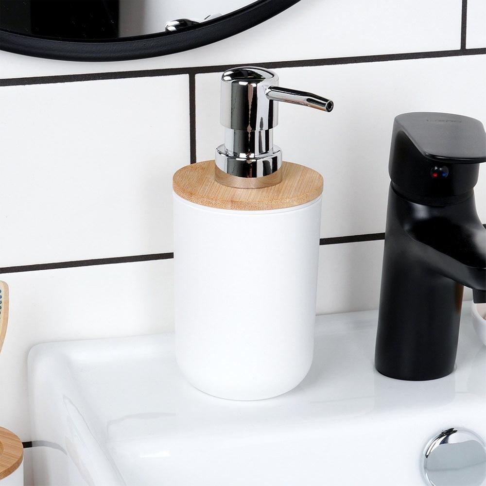 Bathroom Set: Mug, Toilet Brush, Waste Bin, Soap Dispenser, Stand