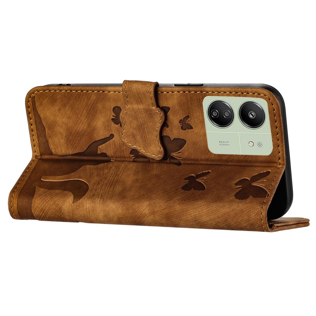 For Xiaomi Redmi 13C 4G/5G/13R 5G/Poco M6 5G/Poco C65 4G Case Cat Butterfly Imprinted Leather Magnetic Clasp Phone Cover