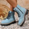 Fashion Blue Mid Heel Ankle Boots for Women Spring Autumn Plus Size Anti Slip Boots Woman Fashion Zipper Up Platform Booties Ladies