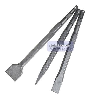 Elektrohammer Meißelset: 50/120 Verbreiterter Spaten, Wandeinschlag, Betonnuten, Spitz, Flach und Vierkantaufnahme.