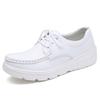Fashion GKTINOO Women's Walking Shoes Loafers Wedges Lace-up Genuine Leather Shoes Thick Bottom Comfortable Nurse Work Shoes White
