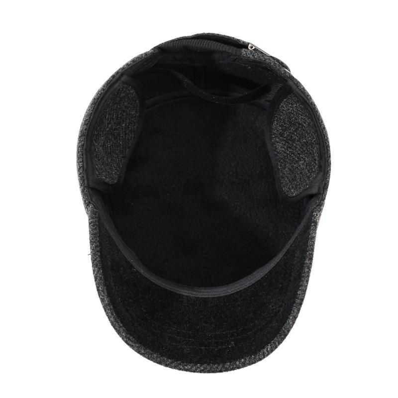 Wool Blend Warm Cotton Hat - Mid-aged & Elderly Cycling & Walking Cold Weather Ear Protection Flat Top Hat - Men's Outdoor Hat