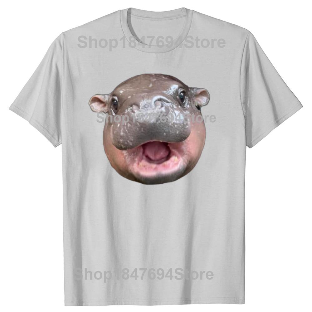 Funny Moo Deng Bouncy Pig The Cute Baby Hippo Face Cotton T-shirts Men Fashion Casual Tshirt Loose Oversized Streetwear T Shirt