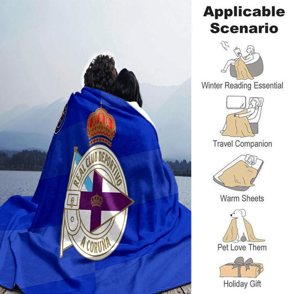 Deportivo A Coruna Crest Flannel Blanket, Soft Polyester, Modern Design, All-Season for Camping, Travel, Gifts for holidays or birthdays