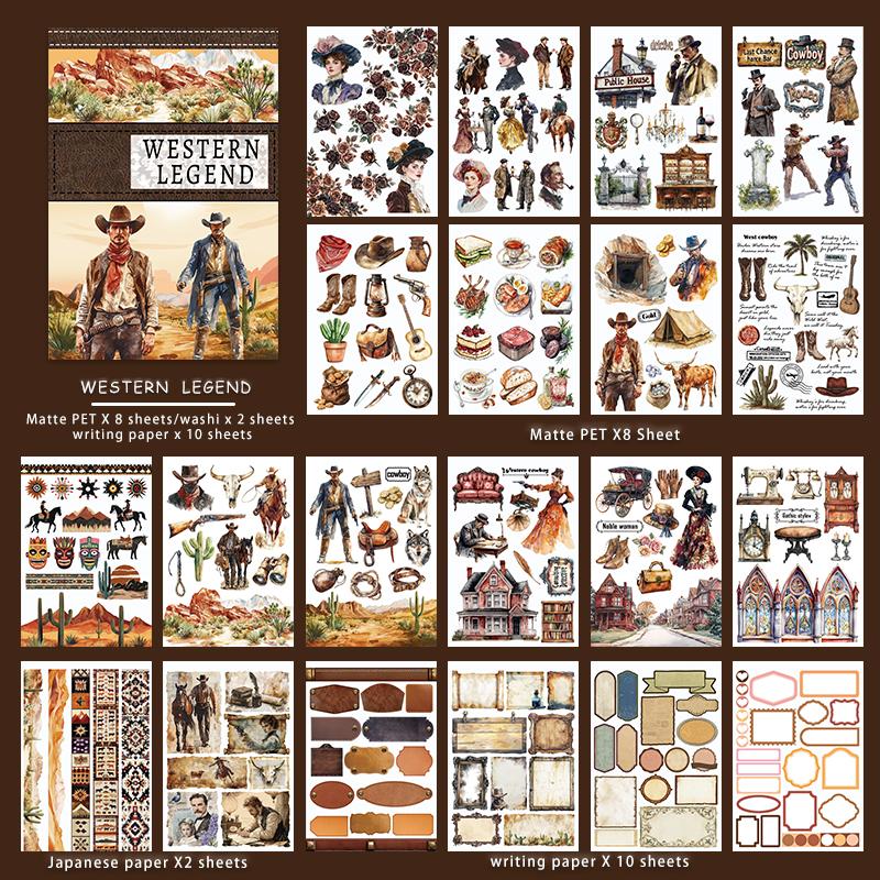 JIANWU 20 Sheets/book Vintage Western Cowboy Character Landscape Material Collage Sticker Book Creative DIY Journal Stationery