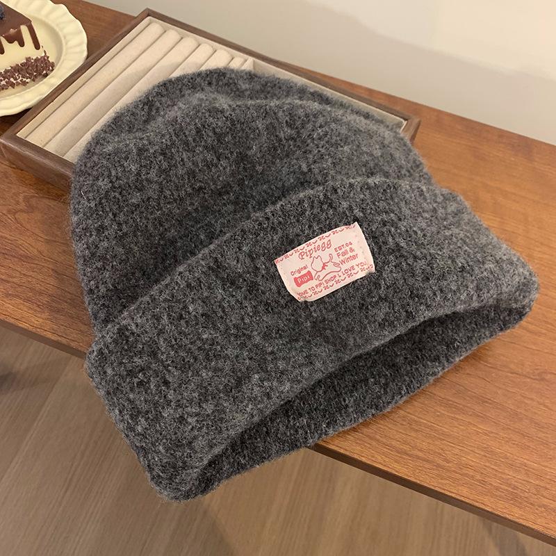 Blue wool knitted hat children's winter Korean versatile lake blue warm cold hat big head circumference ear protector wool hat