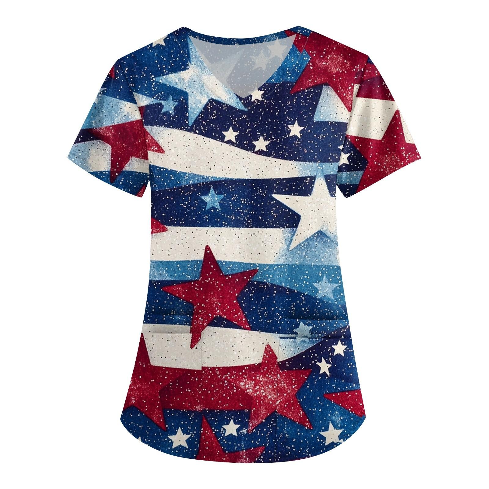 

Женское модное рабочее платье с V-образным вырезом, короткими рукавами и карманами, с принтом «День независимости», костюм для ухода за больными XXXXL