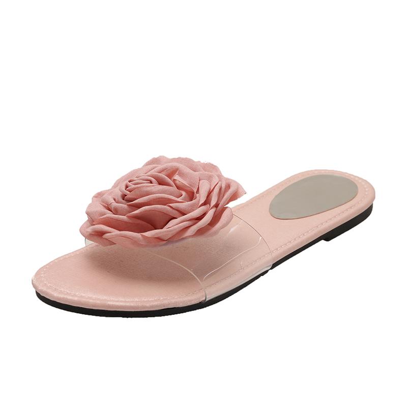 Women Slippers 2026 New Summer Elegant Women Shoes Trend Comfortable Flat Slippers Fashionable Flower Sandals Home Slides Women