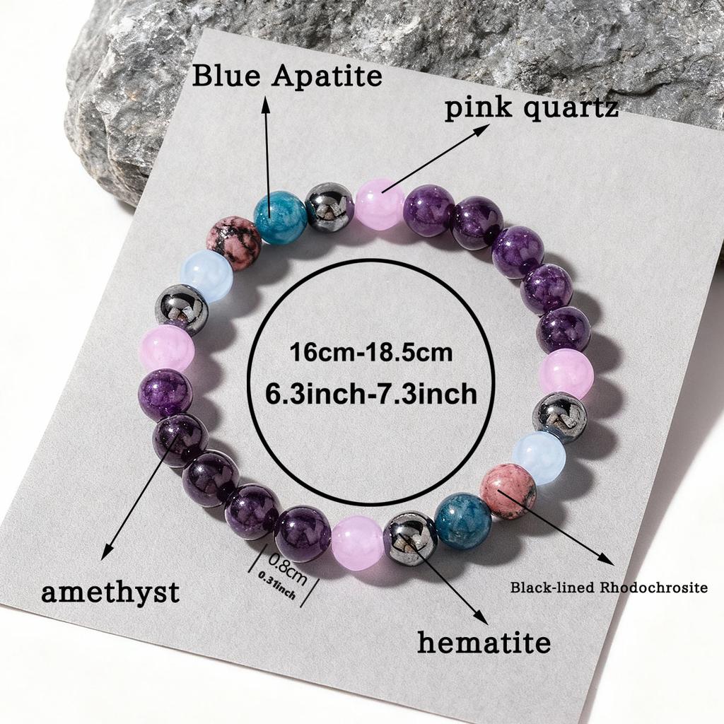 Amethyst Rhodonite Aquamarine Chrysocolla And Hematite Beaded Bracelet Multicolor Fashion Jewelry For Daily Wear Simple Versatile Accessory