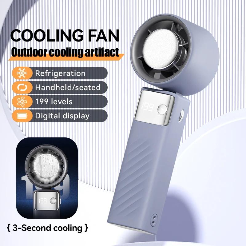 199 Powerful Wind Speed Portable Handheld Cooling Fan 4000mAn Ultra-Long Battery Life Digital Display Folding Desktop Mini Fan