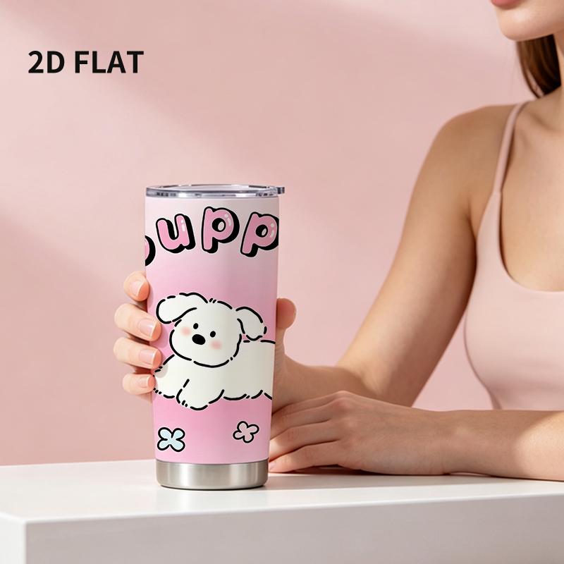 591ml Car Tumbler Pink Gradient Puppy Element Straw Cup portable tumbler straight tumbler tumbler with lid 20oz tumbler 591ml Car Tumbler белый/розовый