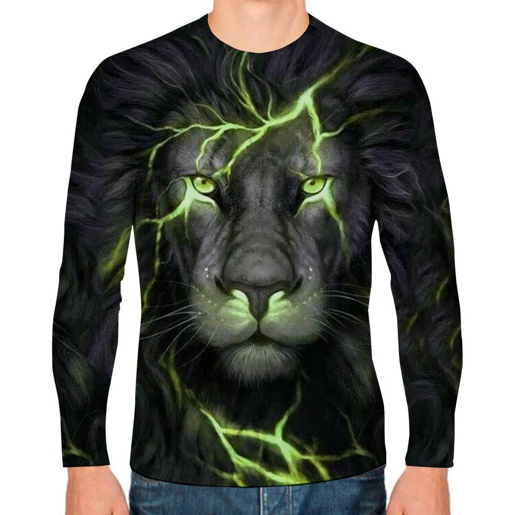 God Christ Jesus And Lion 3D Print Men's T-shirts Autumn O-Neck Long Sleeve Cotton Street Loose Tops Tees Oversized T Shirts 5XL