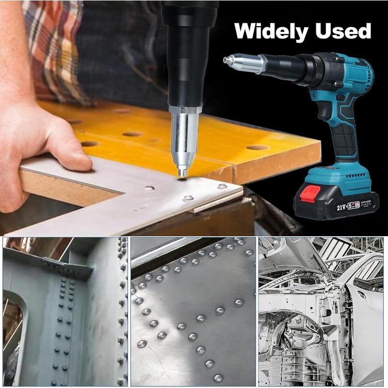 Lithium Battery Riveter Portable 21V Electric Automatic Brushless Blind Riveter Tool Kit with Battery and Charger for 1/8'' 5/32'' 3/16'' Rivets