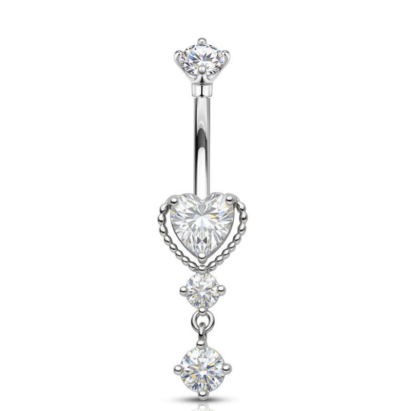 Curved Navel Rings Crystals Sexy Body Belly Button Ring Chains Flower Heart Belly Piercing Umbigo Stainless Steel Jewelry