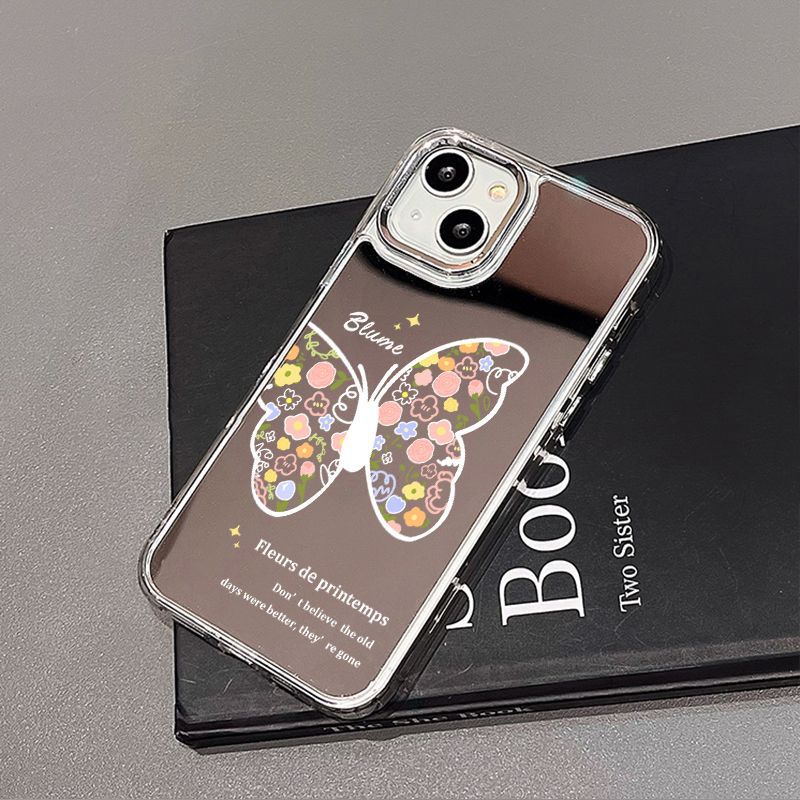 Flower Butterfly Mirror for iPhone17promax Mobile Phone Case 15/14 Apple 16 Electroplating Button 13
