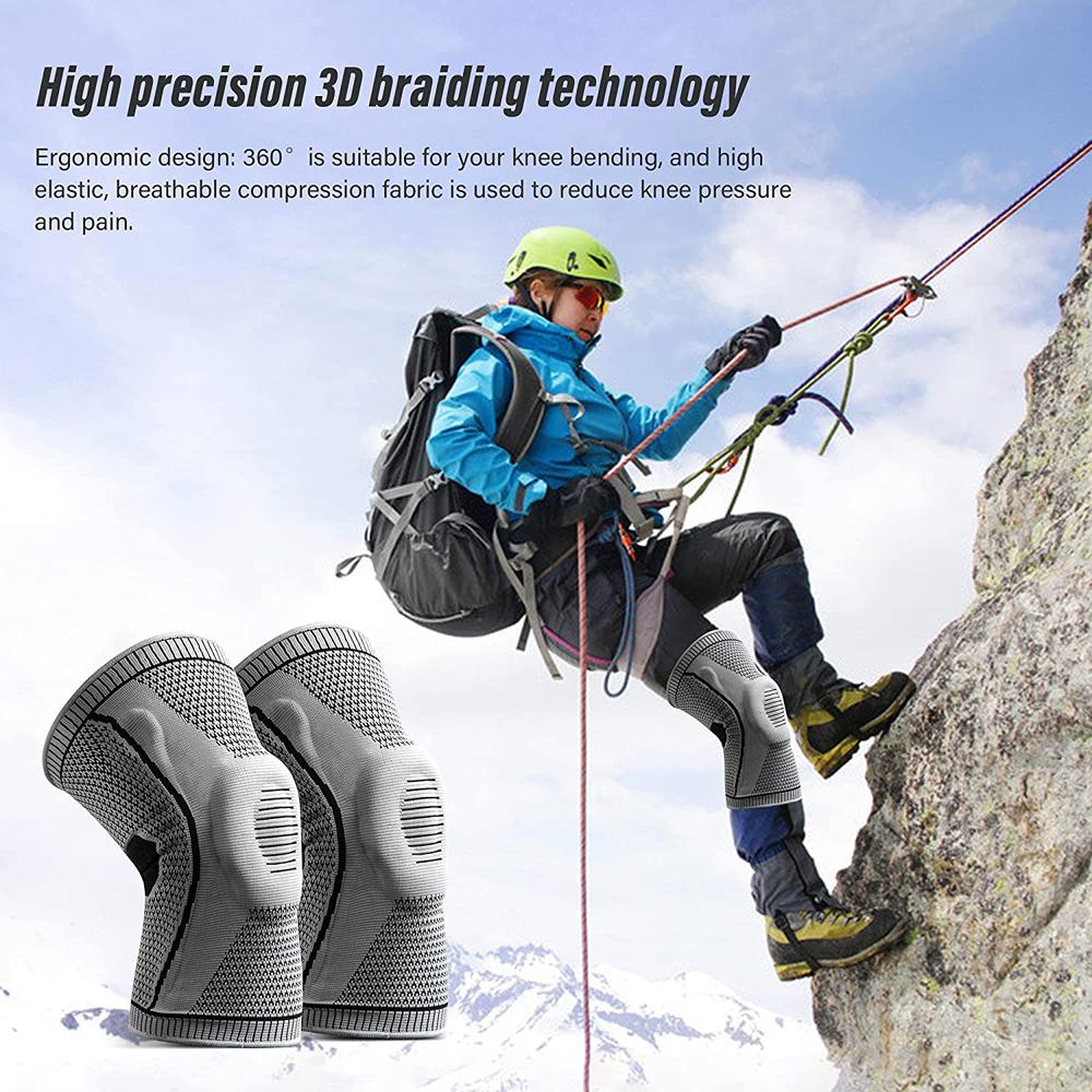 2pcs Knee Compression Sleeve-Professional Knee Brace Support Elastic Non-slip Knee Wraps Patella Stabilizer Silicone Gel Spring