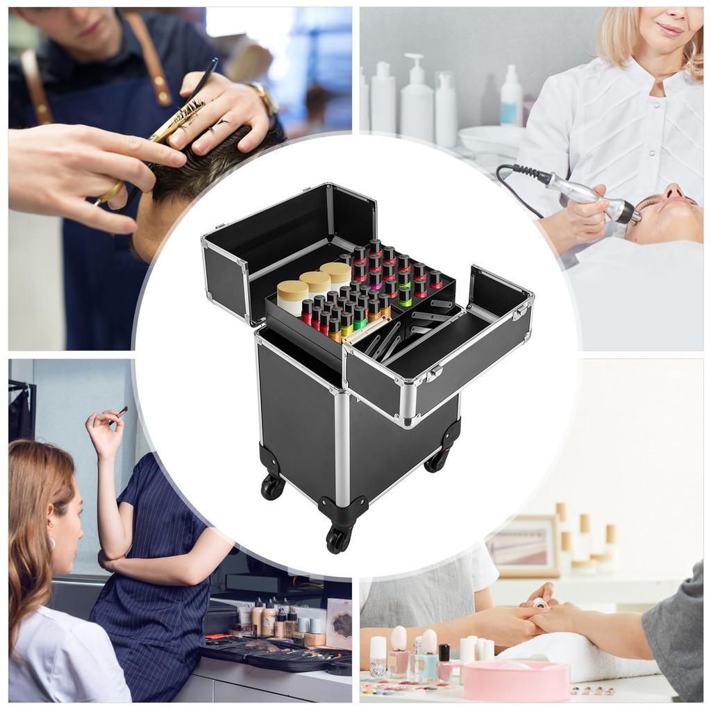 Large Capacity Trolley Makeup Box Professional Makeup Artist Toolbox Aluminum Alloy Multi-layer Storage Box 34*24*45cm