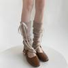 Bow Tie Lace Up Leg Warmers Y2K Women's Stockings Fashion Knit Banding Leggings  Winter