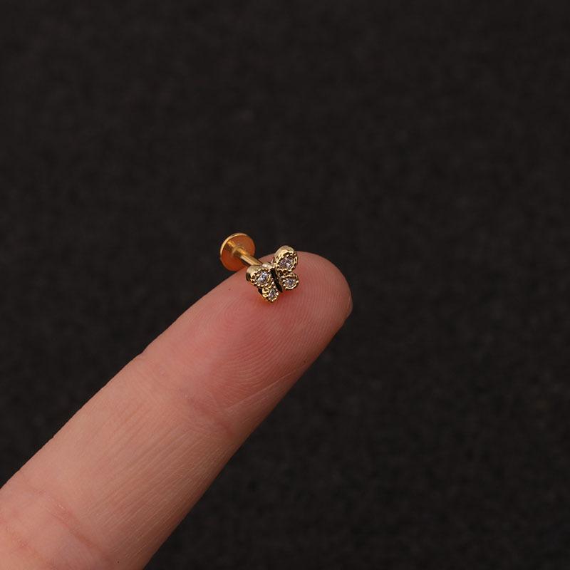 exquisite Flower Puncture Earring Screw lady's Butterfly gift Ear Bone Nail Twist Ball Ear Nail Stainless Steel  Jewelry