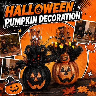 Halloween Artificial Pumpkin Tree Floral Arrangement Table Decoration with Branches and Decorative Elements for Seasonal Home Display