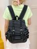 Korean Color Block Retro Stripe Backpack - Versatile, Large Capacity School & Casual Bag