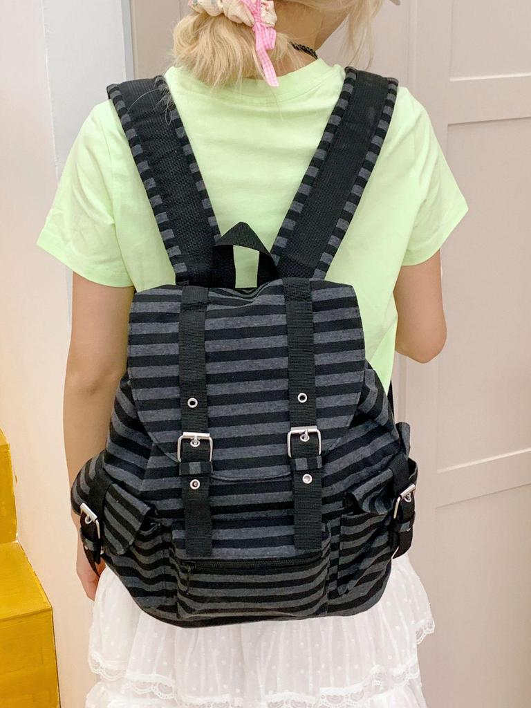 Korean Color Block Retro Stripe Backpack - Versatile, Large Capacity School & Casual Bag