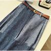 Women's High Waist Linen Cotton Wide Leg Pants Vintage Denim Washed Straight Long Trousers Old Money Style Thin Summer Floor Length Casual Pants