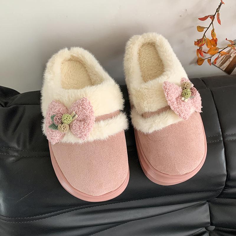 

Thick-soled fluffy slippers Baotou women s shoes outer wear 2025 autumn and winter home cotton shoes piled warm half slippers cotton slippers 41 розовый