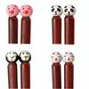 6 Pair Wood Chopsticks Chinese Brown Cartoons Non-Slip Reusable Sushi Tableware Food Stick Festival Household Kitchen Supplies