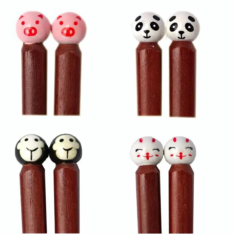 6 Pair Wood Chopsticks Chinese Brown Cartoons Non-Slip Reusable Sushi Tableware Food Stick Festival Household Kitchen Supplies