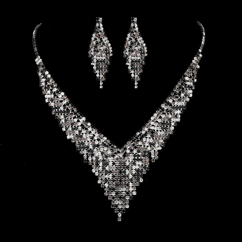 BLINGBAY Damen-Schmuckset, süßes Hochzeits-Braut-Accessoires, Kupfer-Strasssteine, wunderschönes elegantes Halsketten-Ohrring-Set, modernes Damen-Schmuckgeschenk