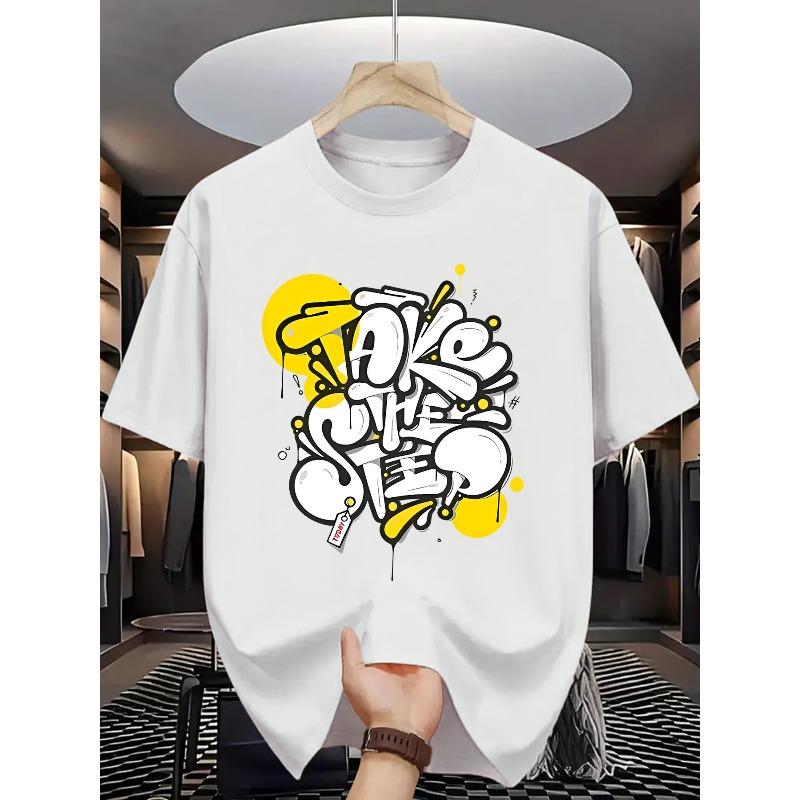 

European Size Vibrant TAKE THE STREET Graffiti Print Short Sleeve, Dynamic and Expressive, Perfect for Street Sports Occasions 4XL білий