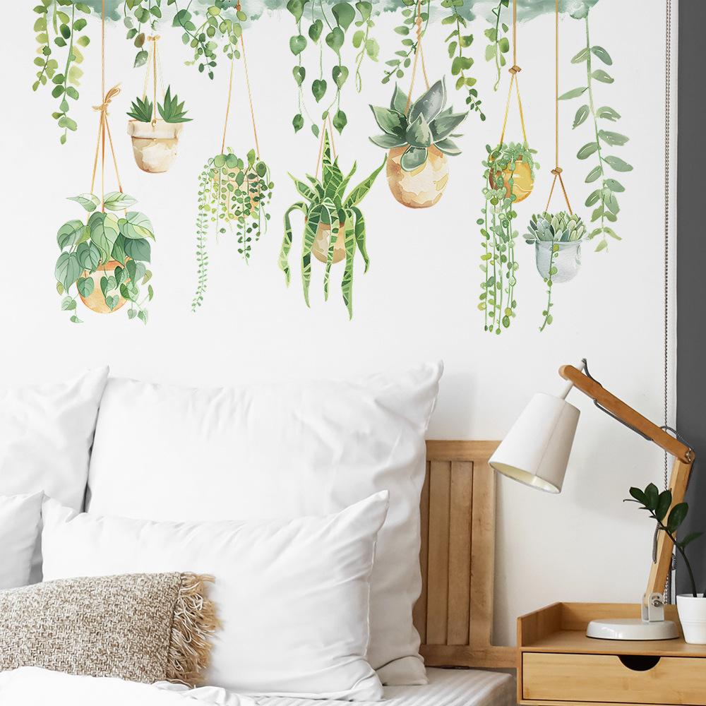 Fun-c25 Small Fresh Vine Potted Hanging Decoration Bedroom Living Room Background Landscaping Wall Stickers Self-adhesive