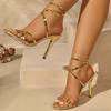 Fashion Gold Silver Patent Leather High Heels Sandals Women Cross Band Thin Heeled Party Sandals Plus Size Ankle Buckle Gladiator Shoes