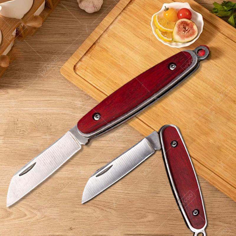 Stainless Steel Fruit Knife Folding Knife Rosewood Handle Multifunctional Kitchen Fruit Paring Pocket Knife Kitchen Accessories