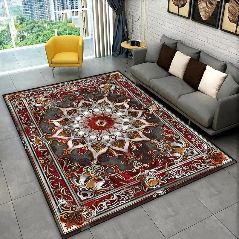 

Persian Luxury Red Area Rug Mandala Large Floor Carpet Living Room Bedroom Bohemian Retro Washable Non-Slip Rug 50cm x 80cm