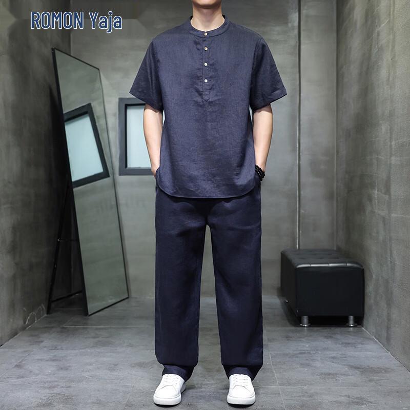 

ROMON Retro Cotton Linen Short-Sleeve Disc-Button Set M