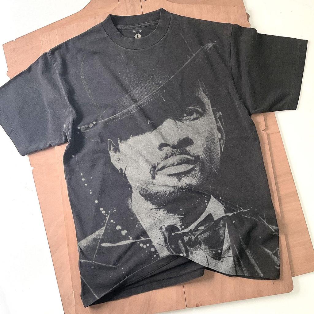 Usher Bleached Shirt: Musician Handmade T-Shirt Faded Black spray art Cotton Unisex Tee