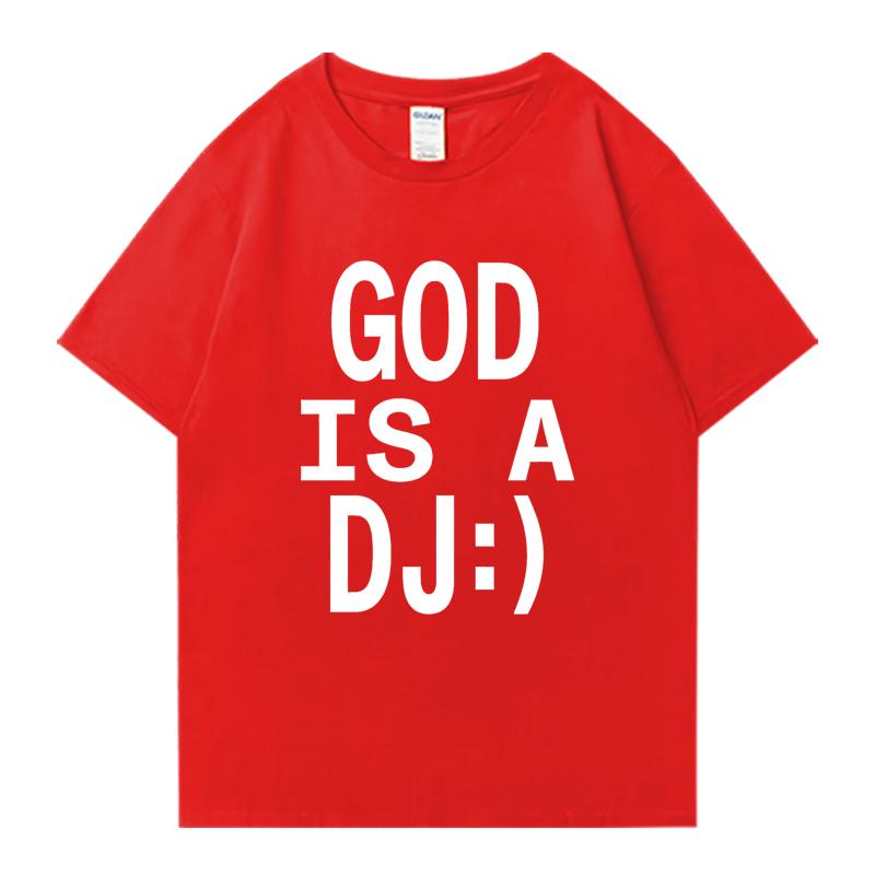 God Is A DJ Print Sommer Oversized T-Shirt Rundhals Herren Damen Kurzarm 100% Baumwolle T-Shirts Rundhals Oversized Unisex Oberteile