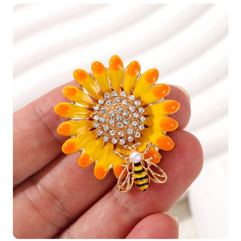 High End Fashion Alloy Drip Sunflower Brooch, Daisy Bee Brooch, Brooch, Suit Accessories