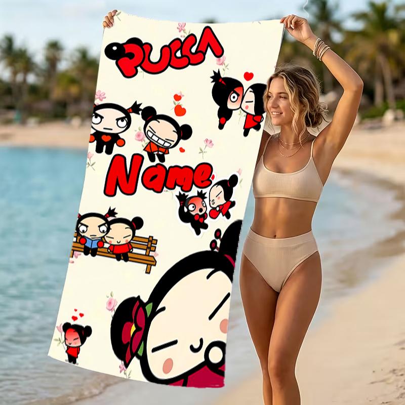 Customizable personalized beach towels Pucca themed designs.Suitable for the beach, yoga, sports;ideal as beach accessories
