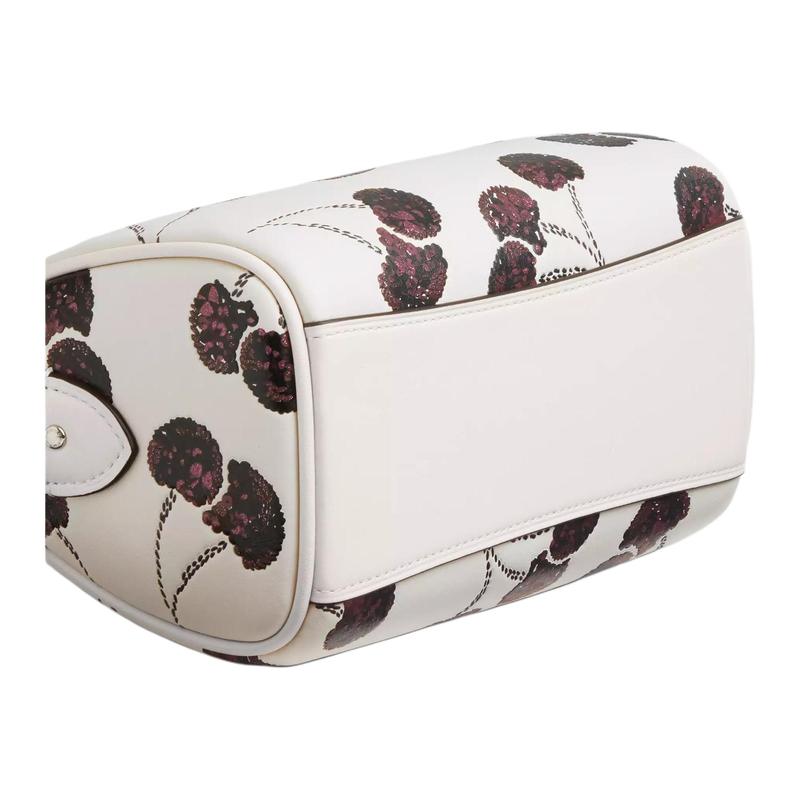 Coach Rowan 17 Borsa Boston con Logo Stampato Ciliegia Borsa a Spalla/Mano in Pregiata Pelle di Mucca Mini da Donna Argento e Gesso